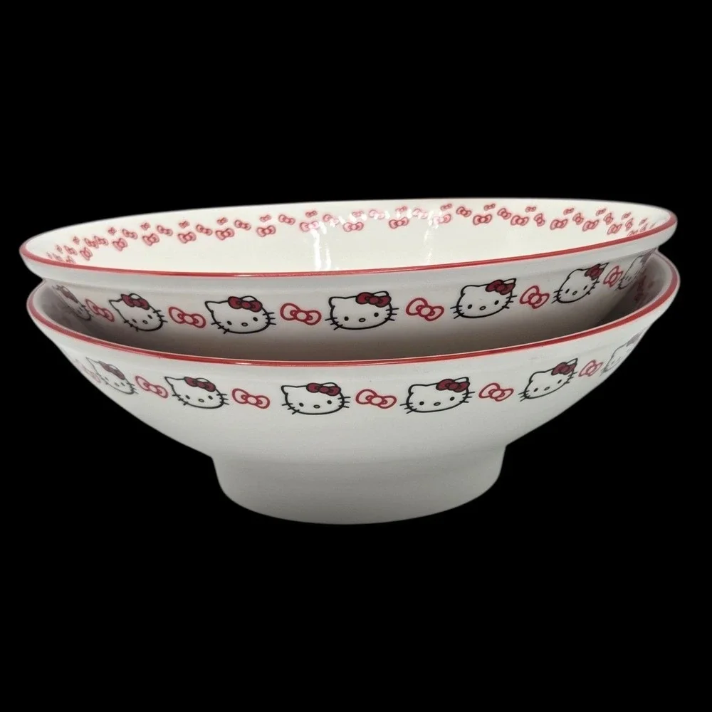Hello Kitty By Sanrio Set of 2 Ceramic Ramen Noodle Bowl with Chopsticks 30oz